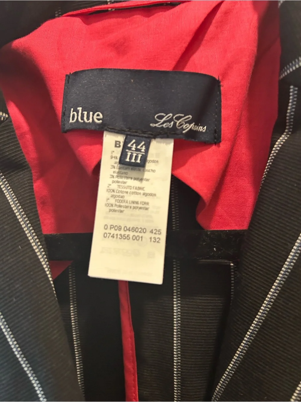 Blue Les Copains Black Tailored Pinstriped Designer Blazer Size IT 44 Italian.